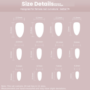 Sheer Nude White French Tip with Cherry Art & Solid Red Press-On Nails Size Chart
