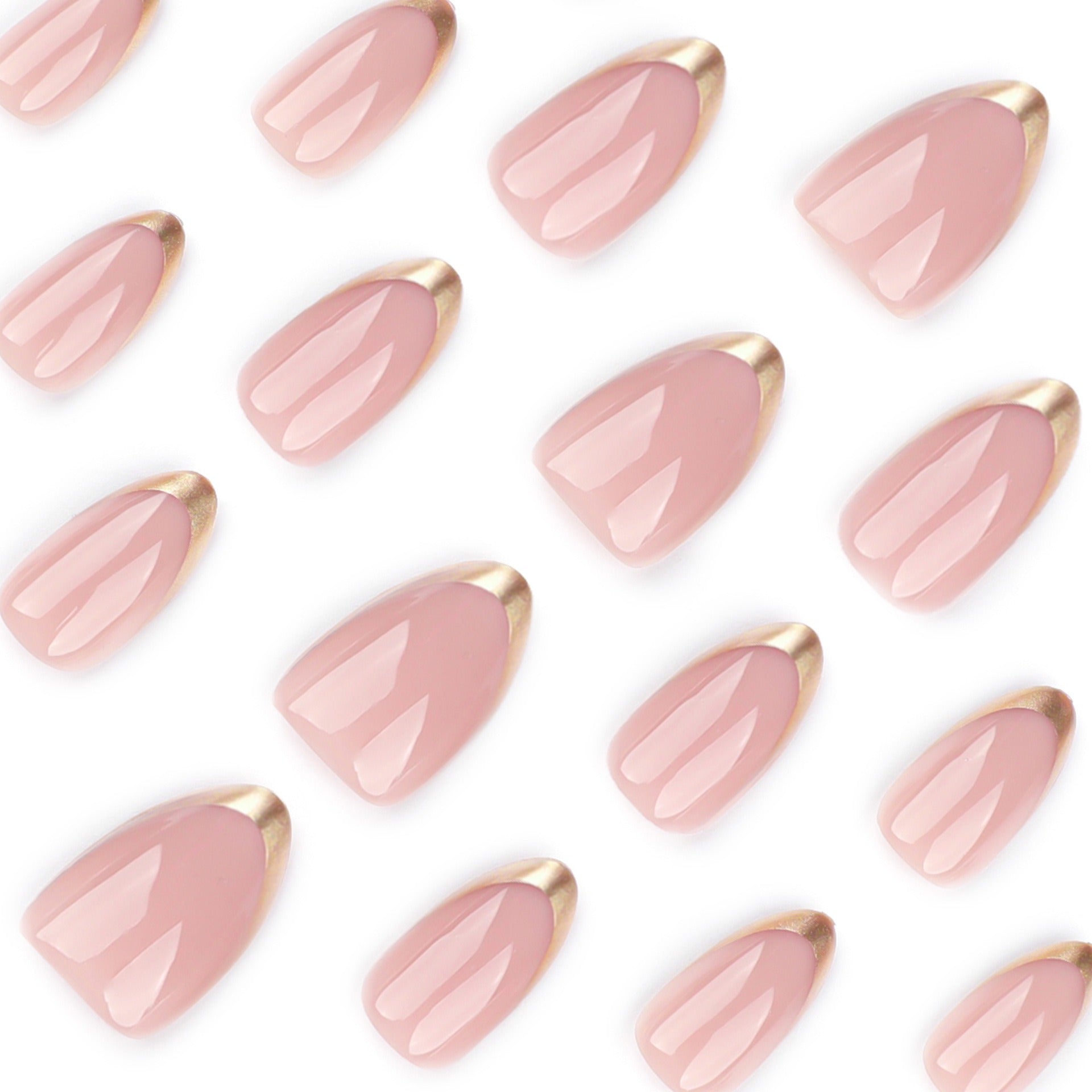 Blush Pink with Metallic Gold French Tip Press-On Nails