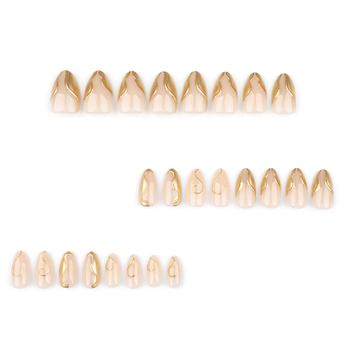Sheer Nude with Raised Gold Wave Swirl Detail Long Press-On Nails