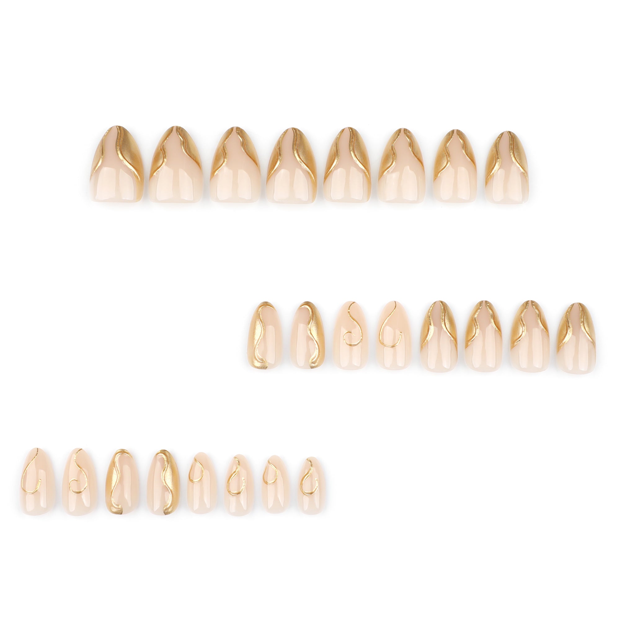 Sheer Nude with Raised Gold Wave Swirl Detail Long Press-On Nails