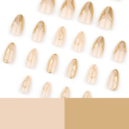Sheer Nude with Raised Gold Wave Swirl Detail Long Press-On Nails