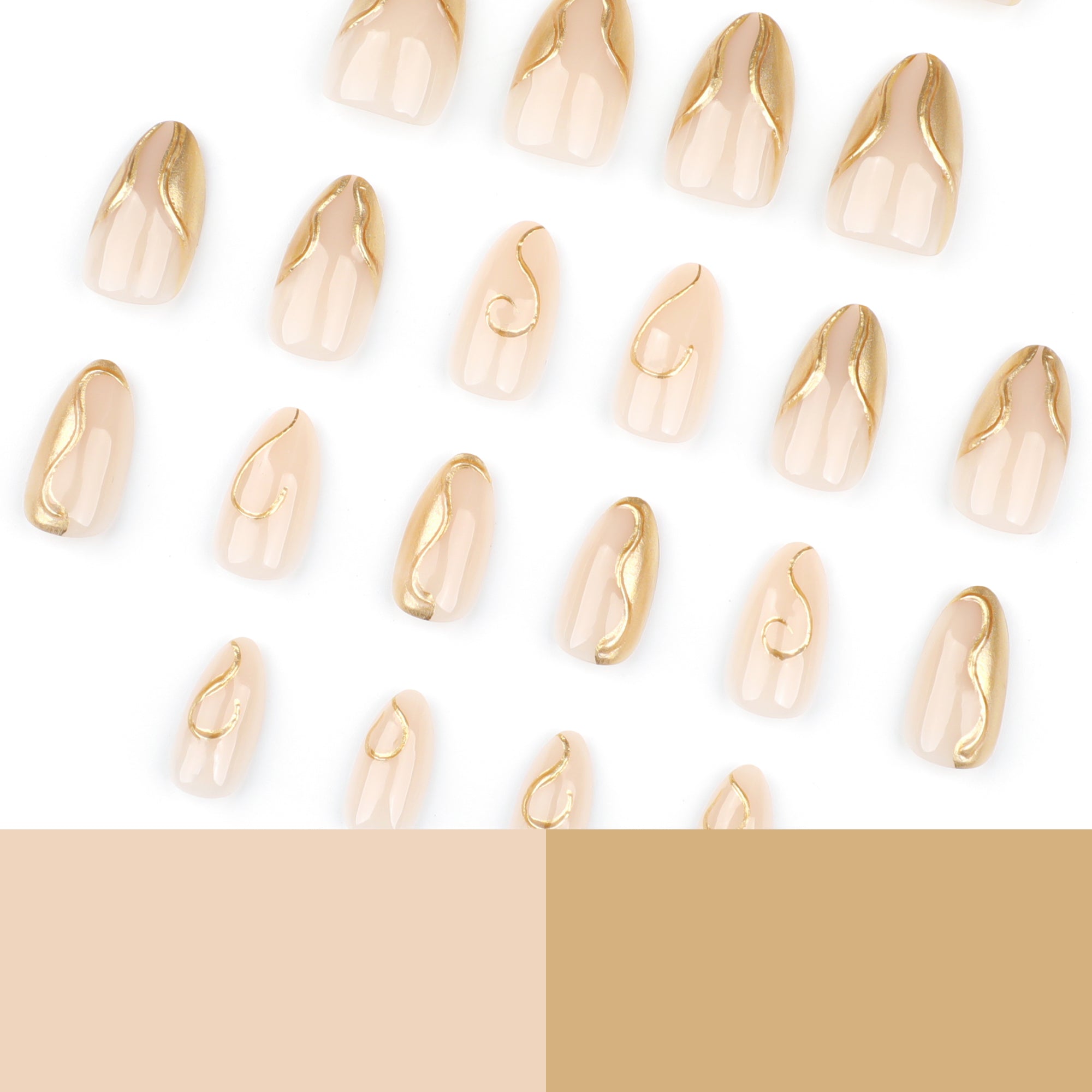 Sheer Nude with Raised Gold Wave Swirl Detail Long Press-On Nails