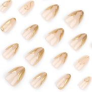 Sheer Nude with Raised Gold Wave Swirl Detail Long Press-On Nails