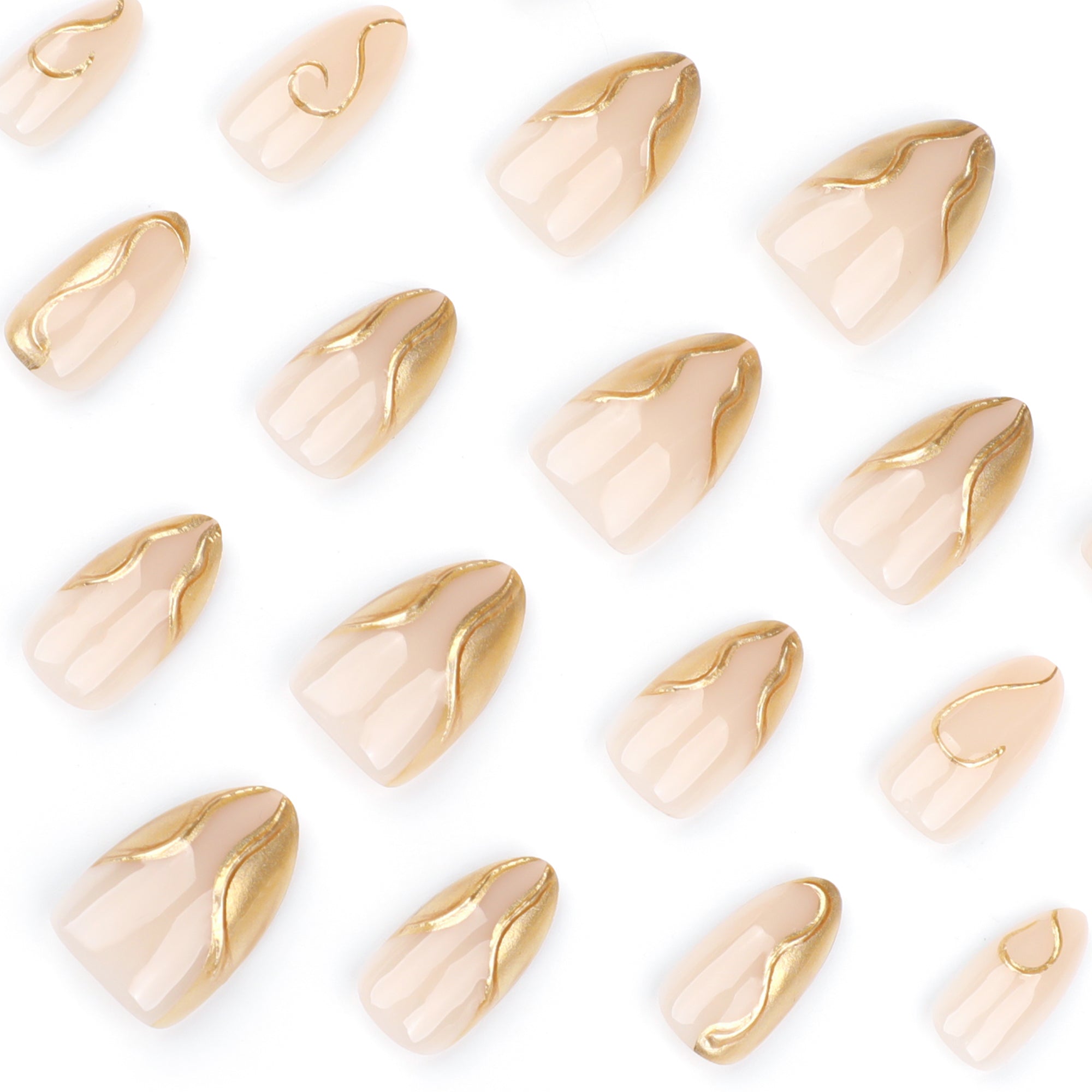 Sheer Nude with Raised Gold Wave Swirl Detail Long Press-On Nails