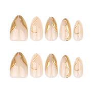 Sheer Nude with Raised Gold Wave Swirl Detail Long Press-On Nails