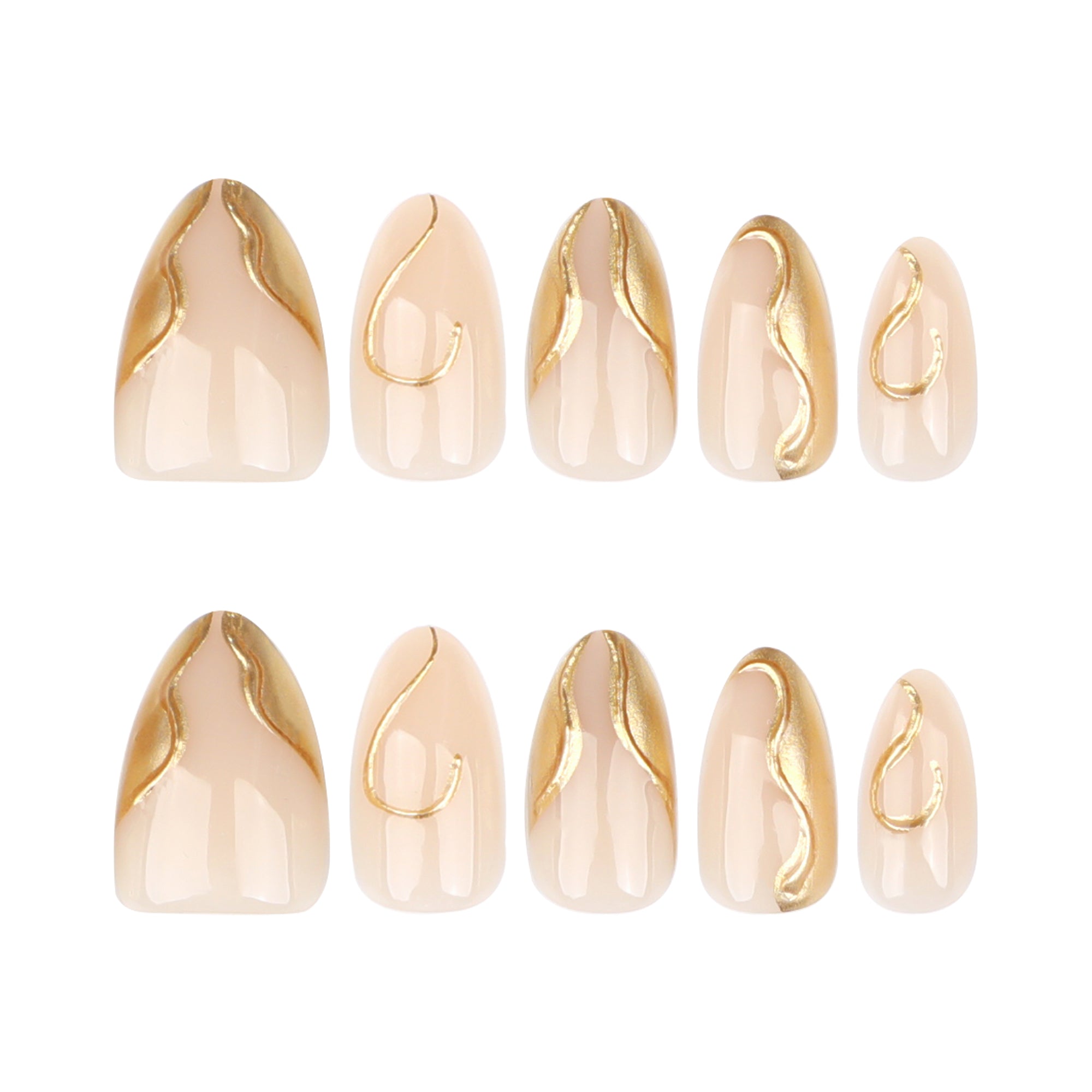 Sheer Nude with Raised Gold Wave Swirl Detail Long Press-On Nails
