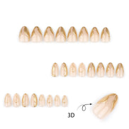 Sheer Nude with Raised Gold Wave Swirl Detail Long Press-On Nails