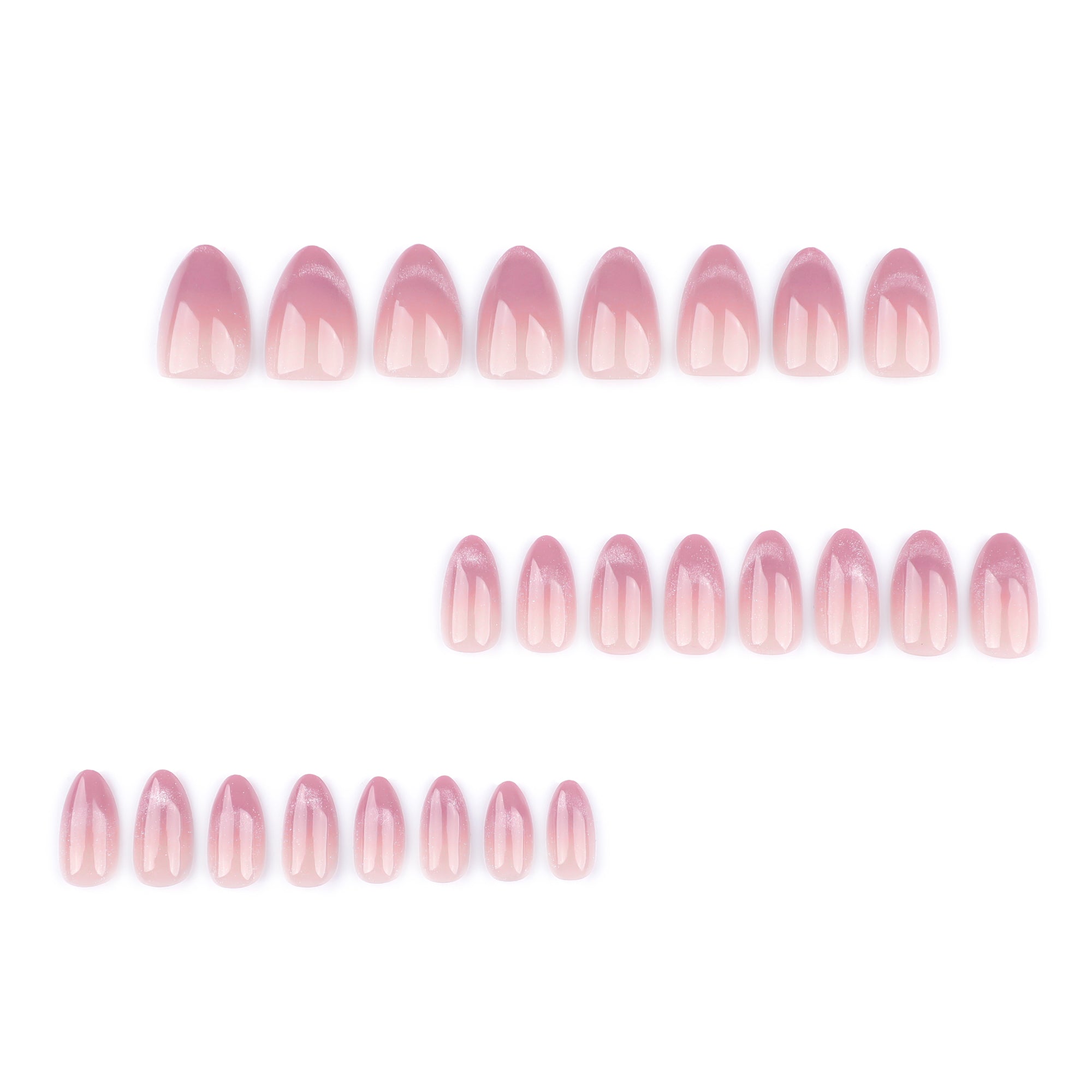 Nude to Dusty Rose Ombre with Silver Shimmer Tips Almond Press-On Nails