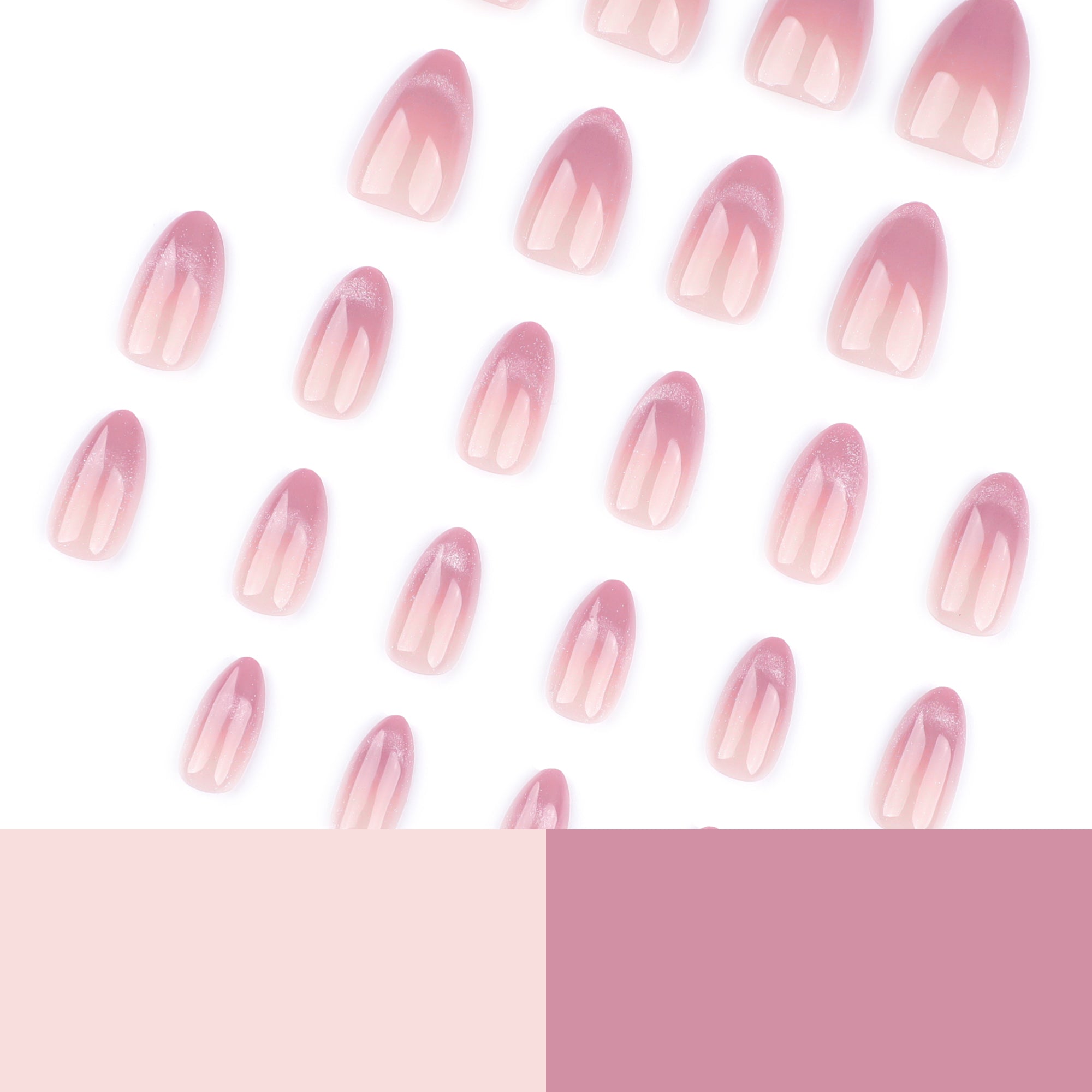 Nude to Dusty Rose Ombre with Silver Shimmer Tips Almond Press-On Nails