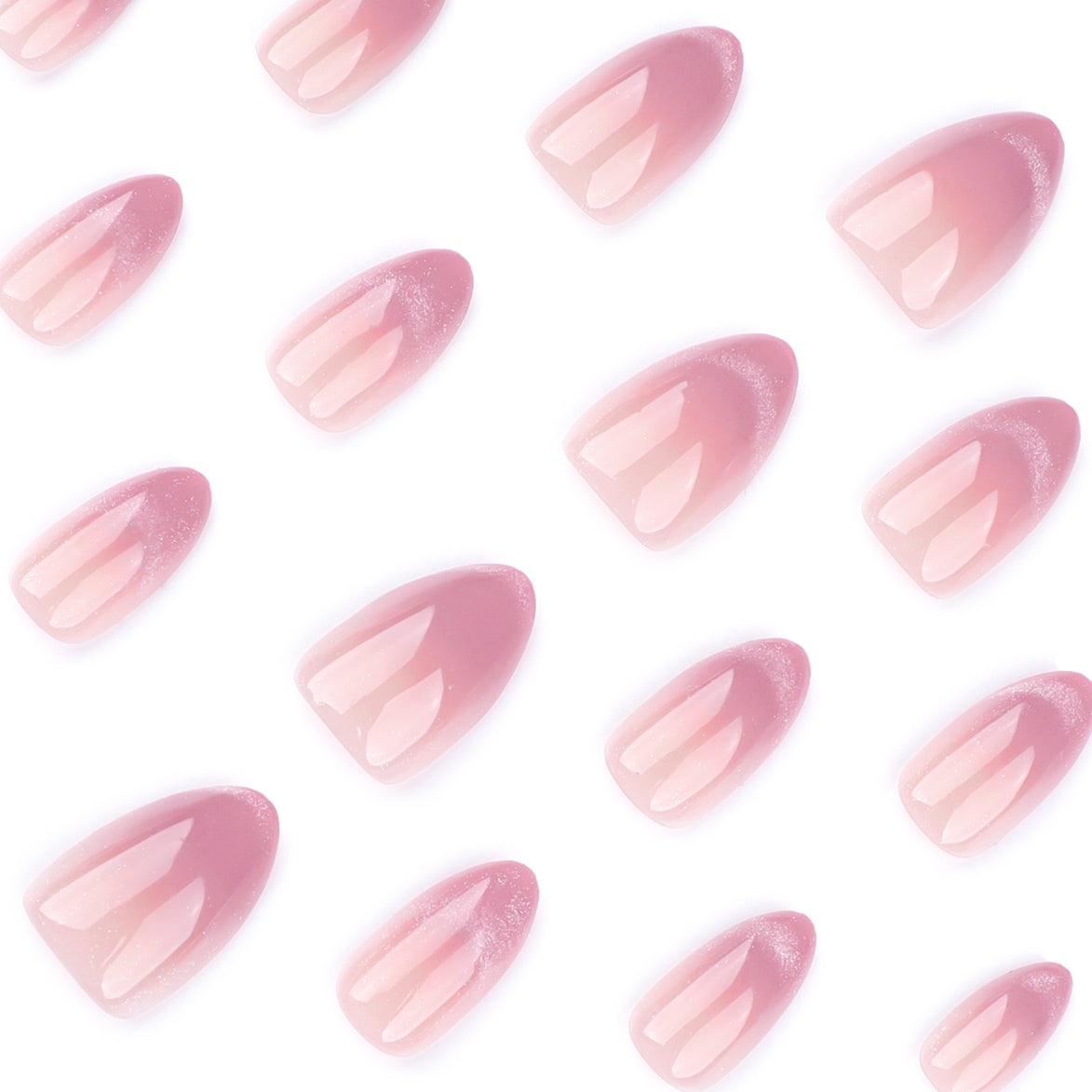 Nude to Dusty Rose Ombre with Silver Shimmer Tips Almond Press-On Nails