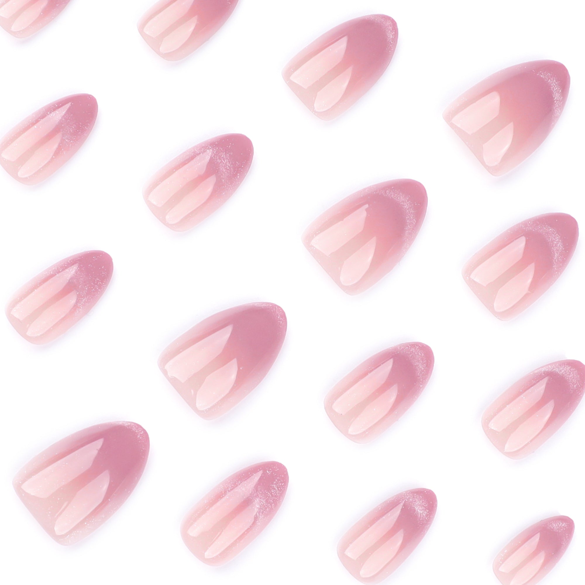 Nude to Dusty Rose Ombre with Silver Shimmer Tips Almond Press-On Nails