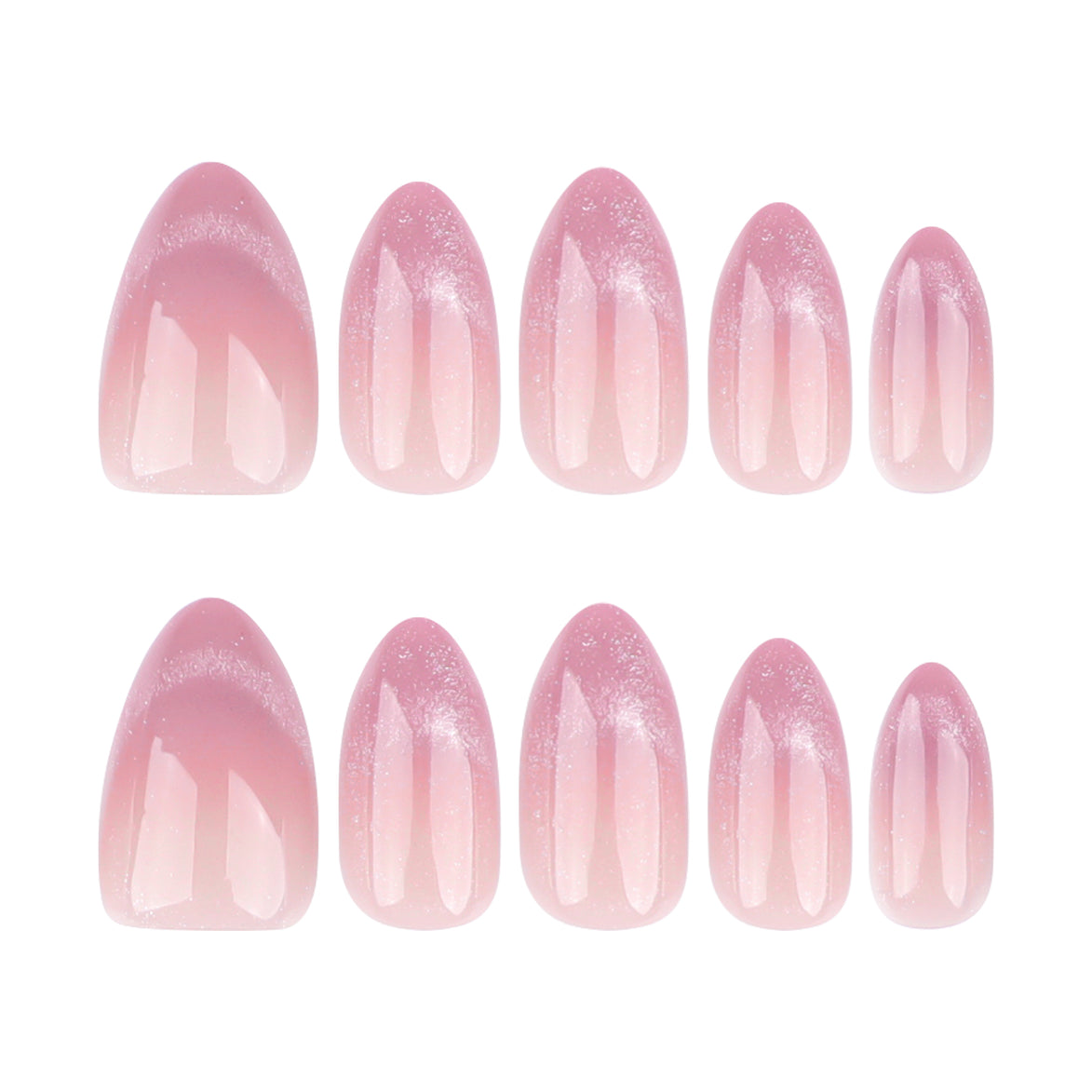 Nude to Dusty Rose Ombre with Silver Shimmer Tips Almond Press-On Nails