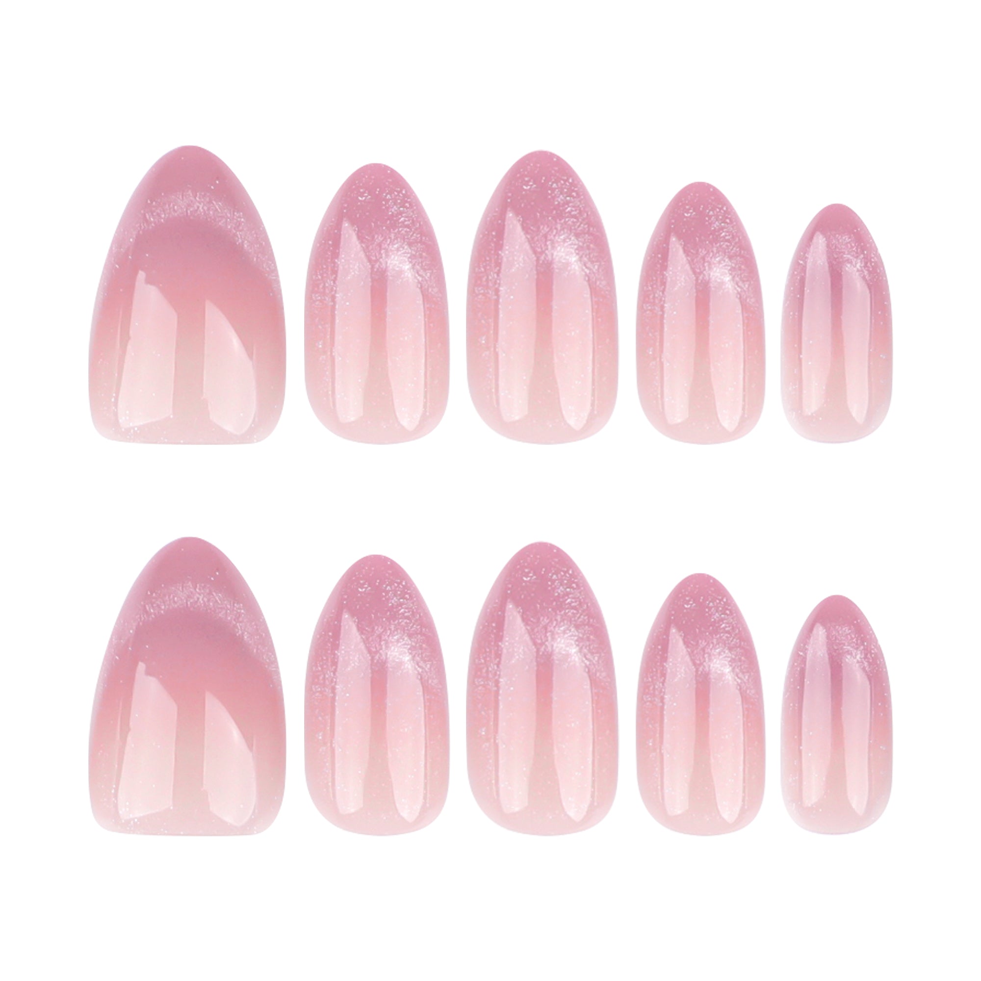 Nude to Dusty Rose Ombre with Silver Shimmer Tips Almond Press-On Nails