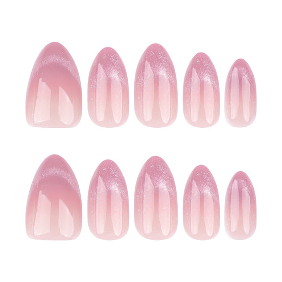 Nude to Dusty Rose Ombre with Silver Shimmer Tips Almond Press-On Nails