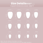 Nude to Dusty Rose Ombre Almond Press-On Nails Size Chart