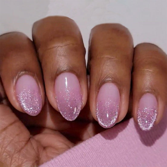 Nude to Lilac Ombre with Silver Glitter Tips Press-On Nails
