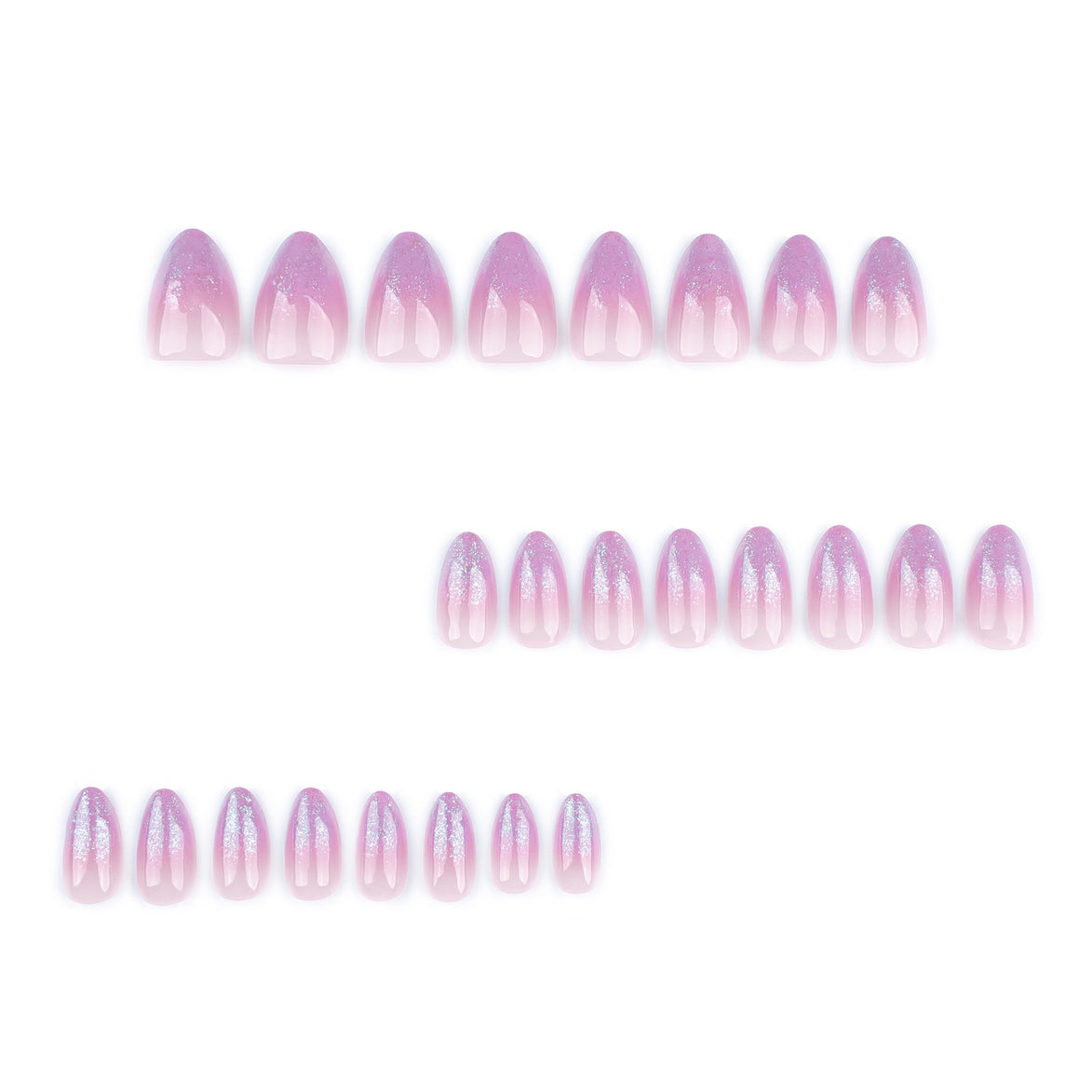 Nude to Lilac Ombre with Silver Glitter Tips Press-On Nails