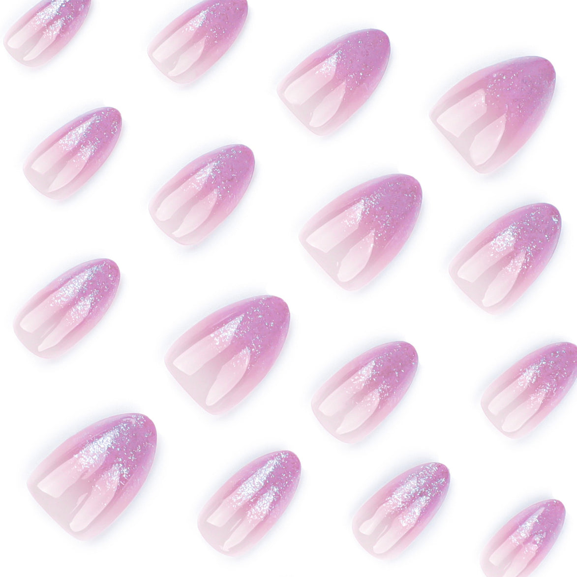 Nude to Lilac Ombre with Silver Glitter Tips Press-On Nails