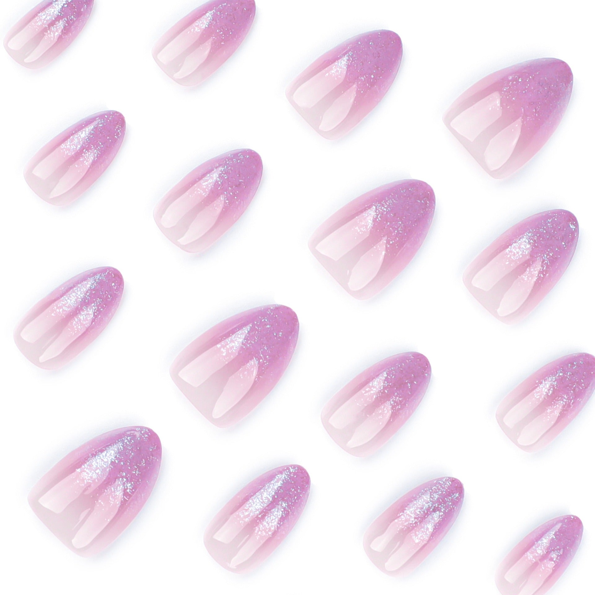 Nude to Lilac Ombre with Silver Glitter Tips Press-On Nails