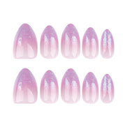 Nude to Lilac Ombre with Silver Glitter Tips Press-On Nails