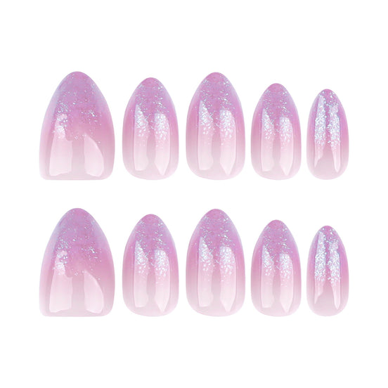 Nude to Lilac Ombre with Silver Glitter Tips Press-On Nails