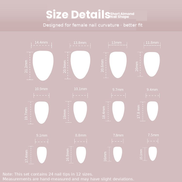 Nude to Lilac Ombre with Silver Glitter Tips Press-On Nails Size Chart