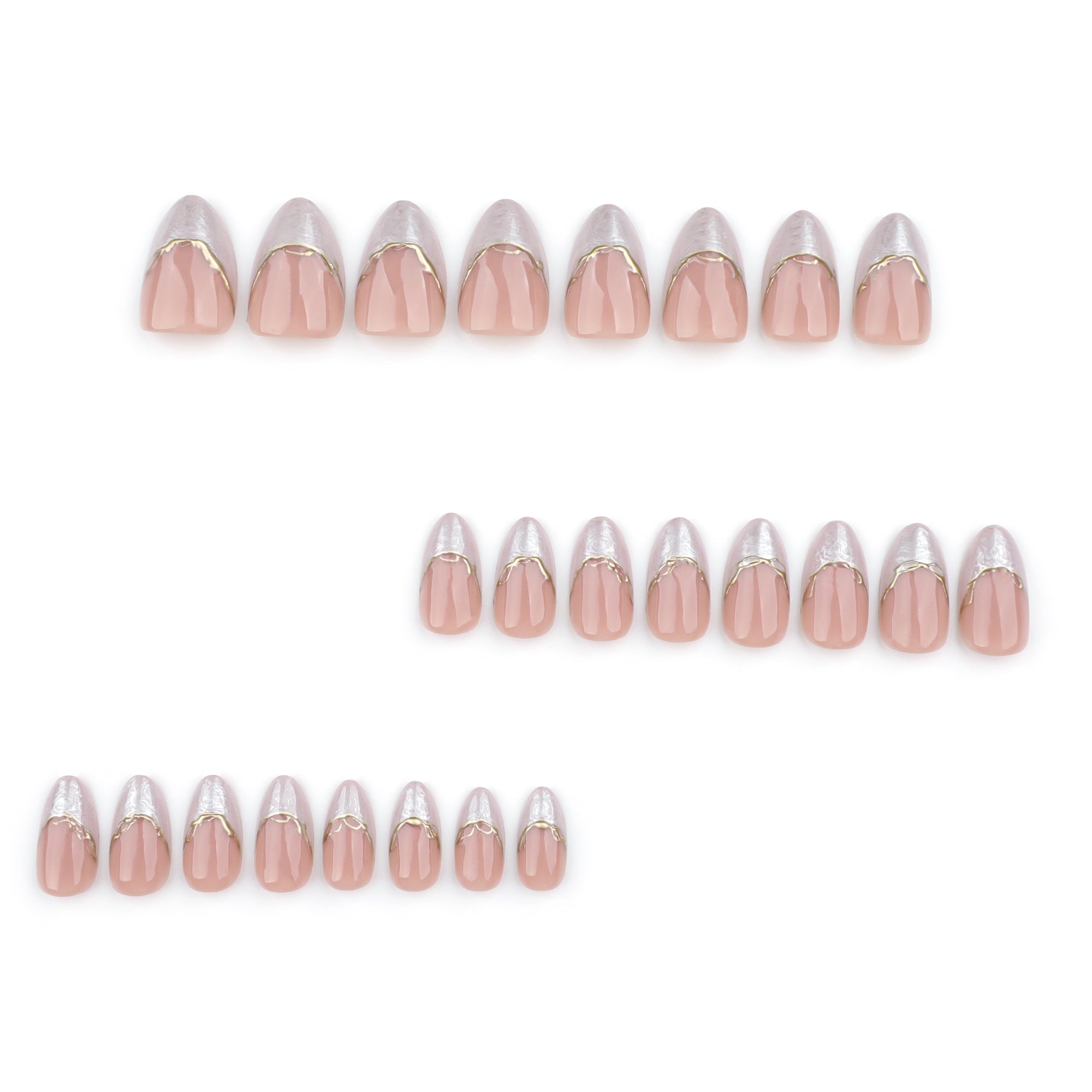 Pearl French Tip with Gold Wave Border in Blush & Pearl Press-On Nails