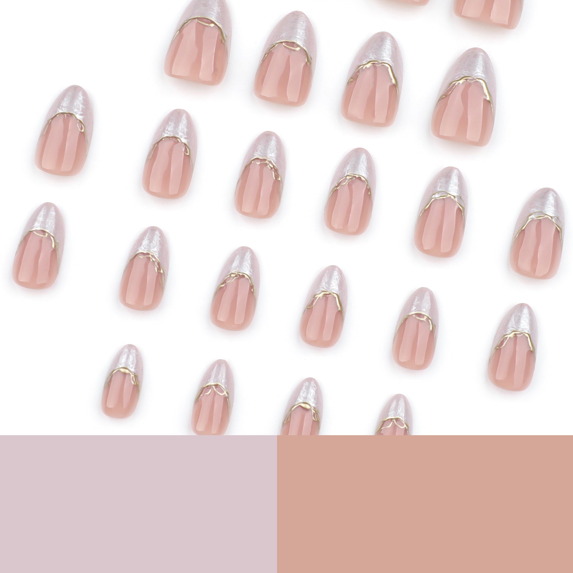 Pearl French Tip with Gold Wave Border in Blush & Pearl Press-On Nails