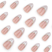 Pearl French Tip with Gold Wave Border in Blush & Pearl Press-On Nails