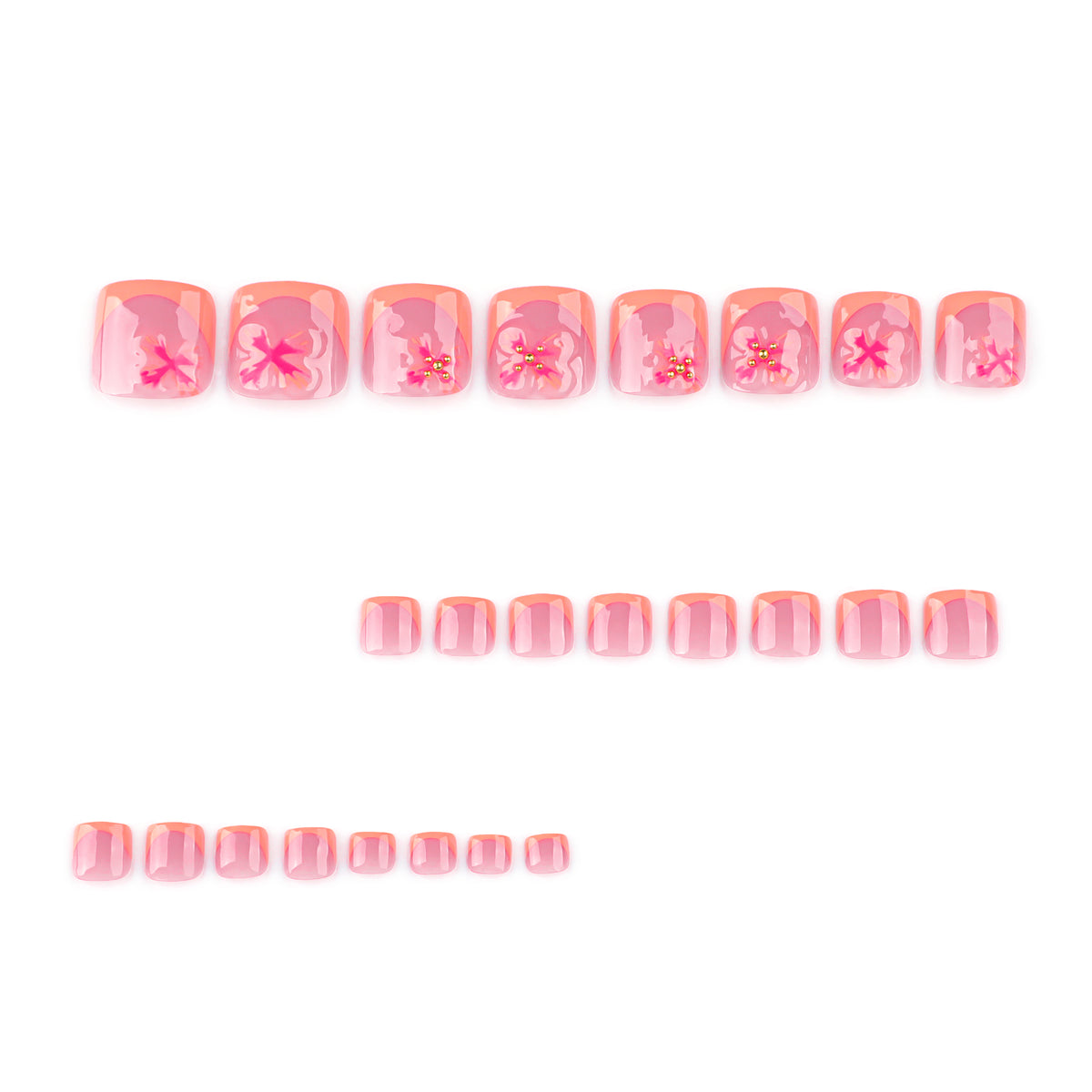 Peach French Tip Flower Accent Press-On Toenails