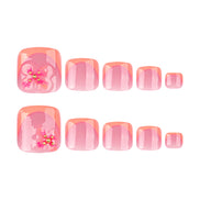 Peach French Tip Flower Accent Press-On Toenails