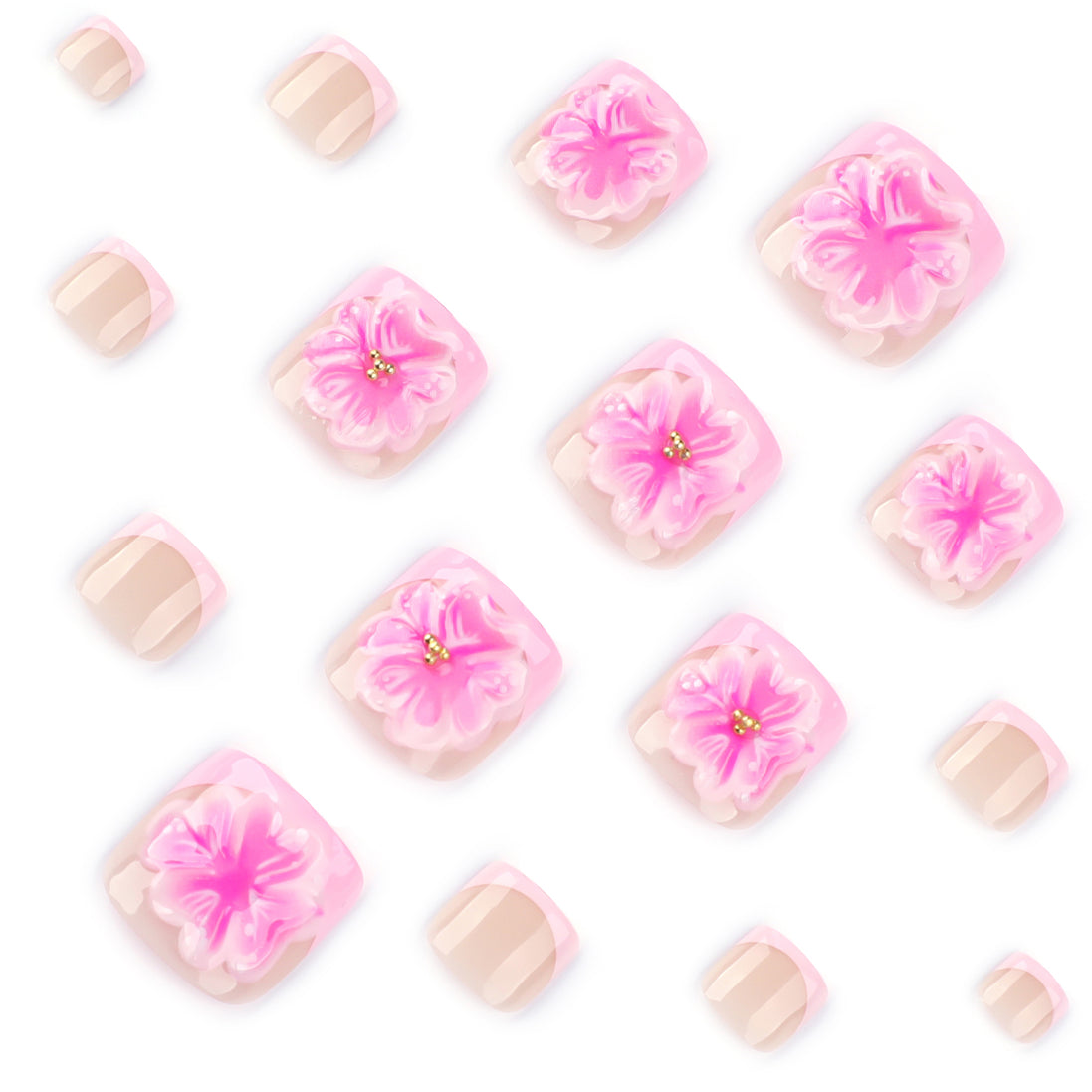 Pink 3D Flower Press-On Toenails