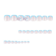 Sky Blue French Tip Flower Accent Press-On Toenails