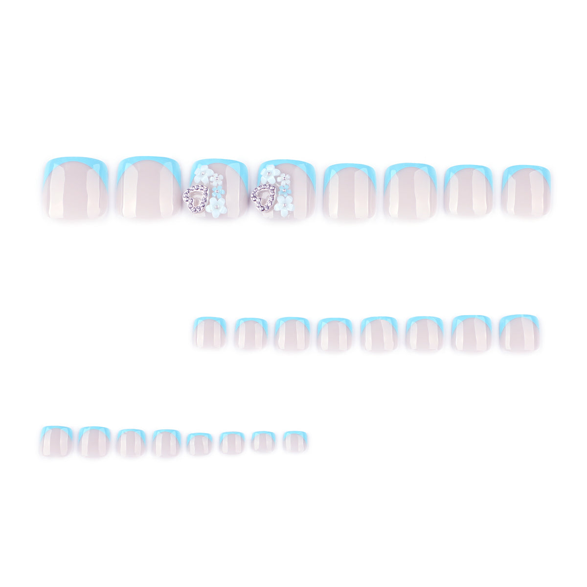 Sky Blue French Tip Flower Accent Press-On Toenails