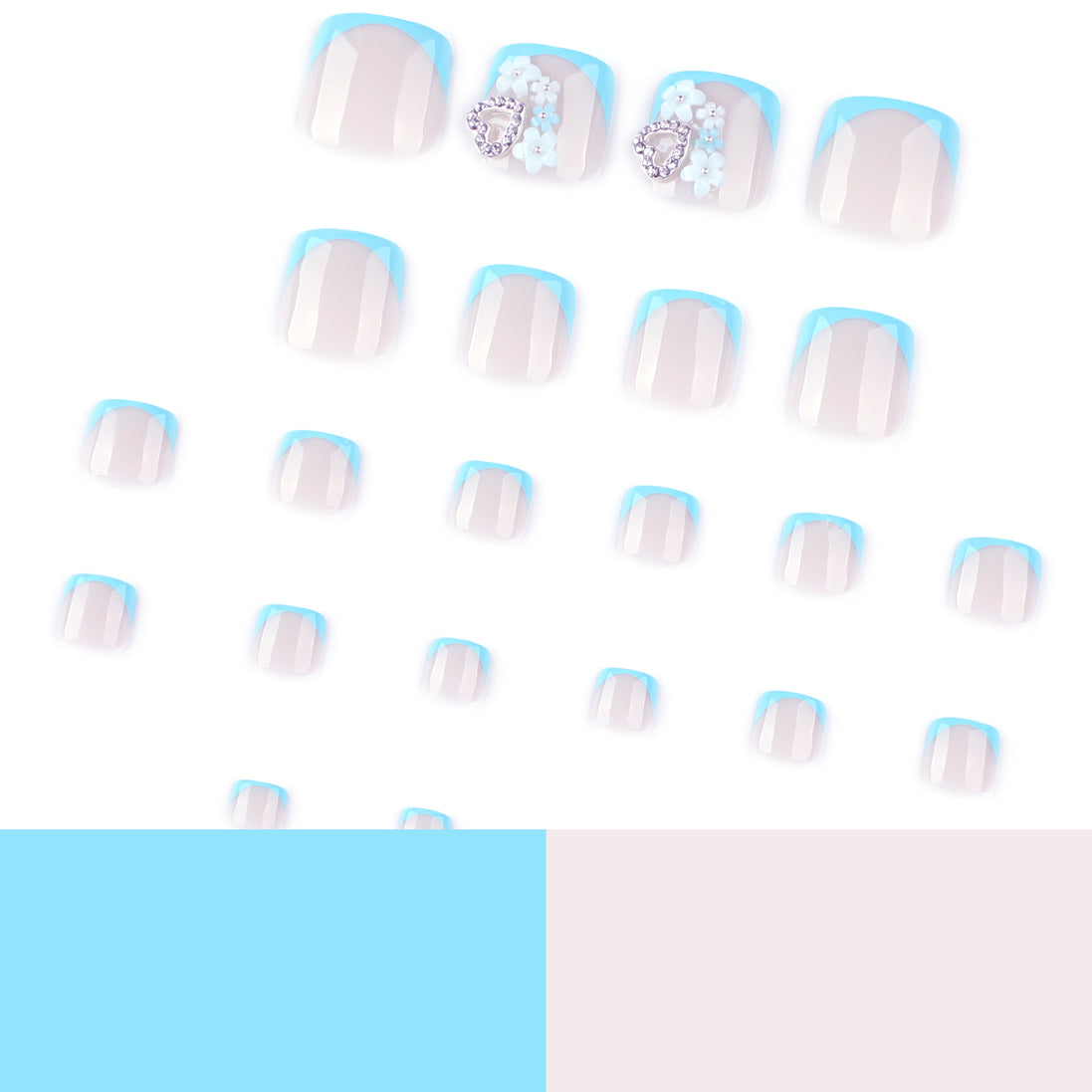 Sky Blue French Tip Flower Accent Press-On Toenails