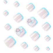 Sky Blue French Tip Flower Accent Press-On Toenails