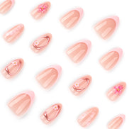 3D Floral & Rose Gold Frame in Nude Peach & Pink Press-On Nails