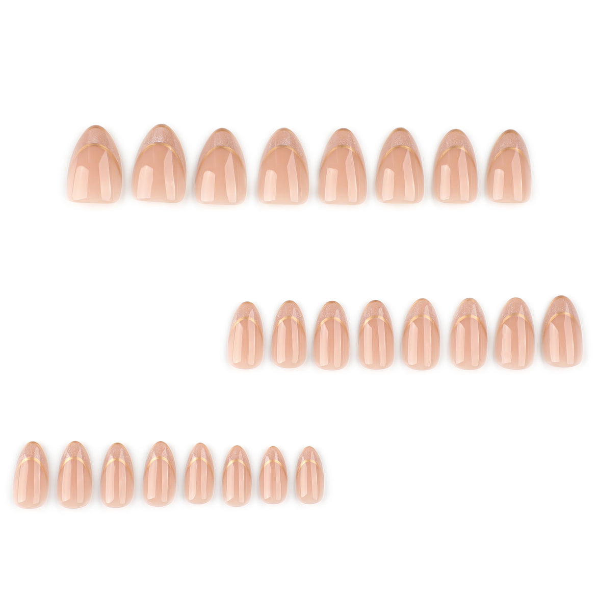 Gold Glitter French Tip with Gold Border in Warm Nude Press-On Nails