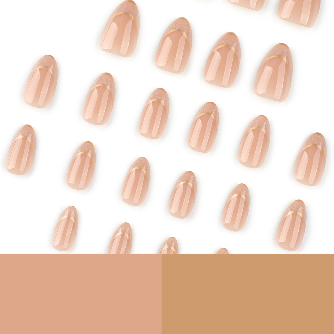 Gold Glitter French Tip with Gold Border in Warm Nude Press-On Nails