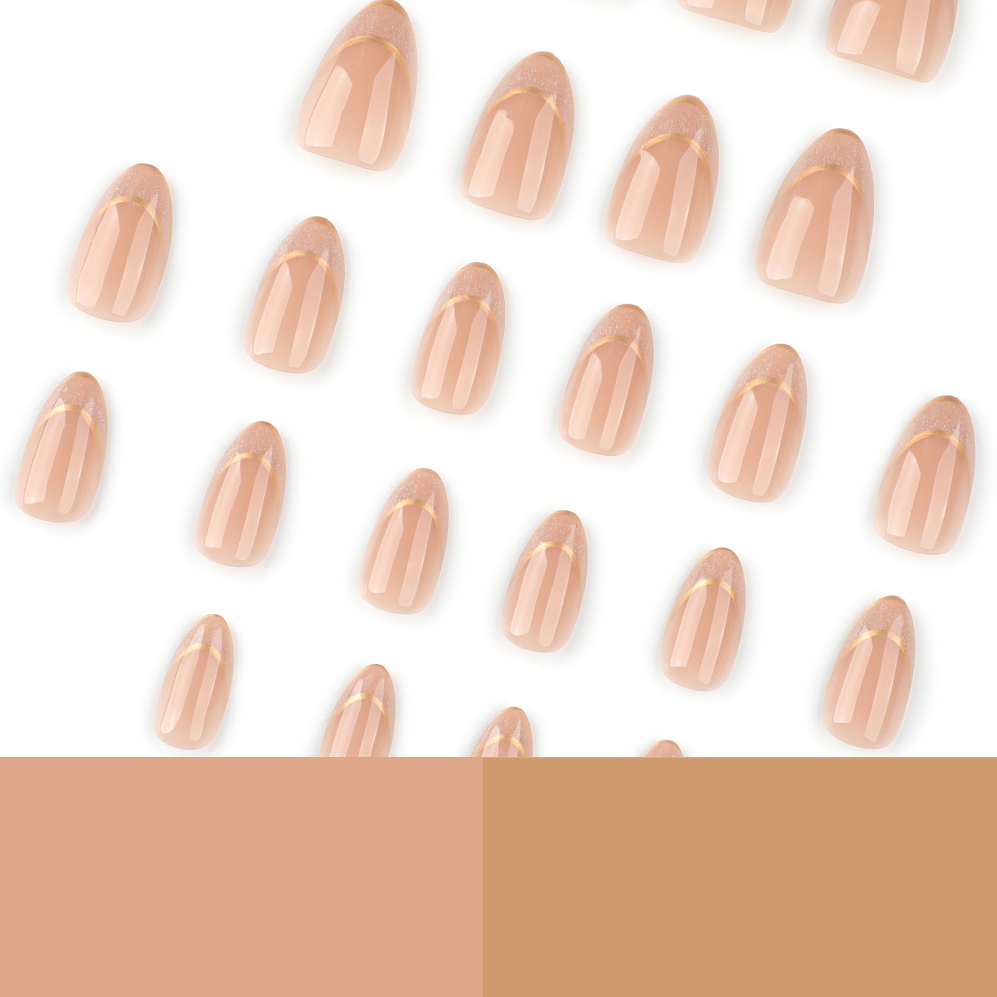 Gold Glitter French Tip with Gold Border in Warm Nude Press-On Nails