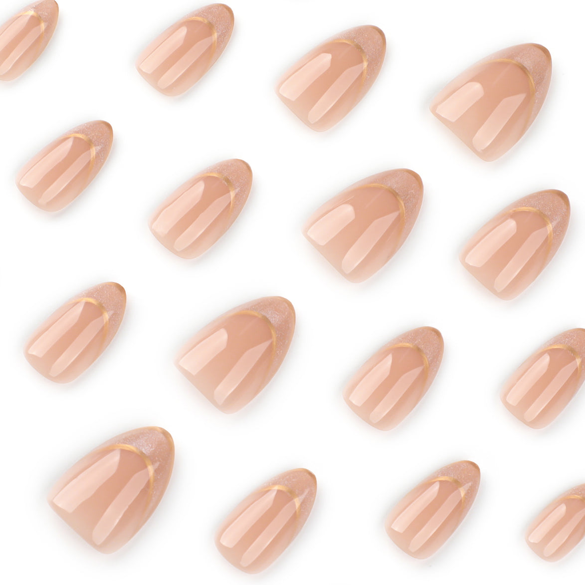 Gold Glitter French Tip with Gold Border in Warm Nude Press-On Nails