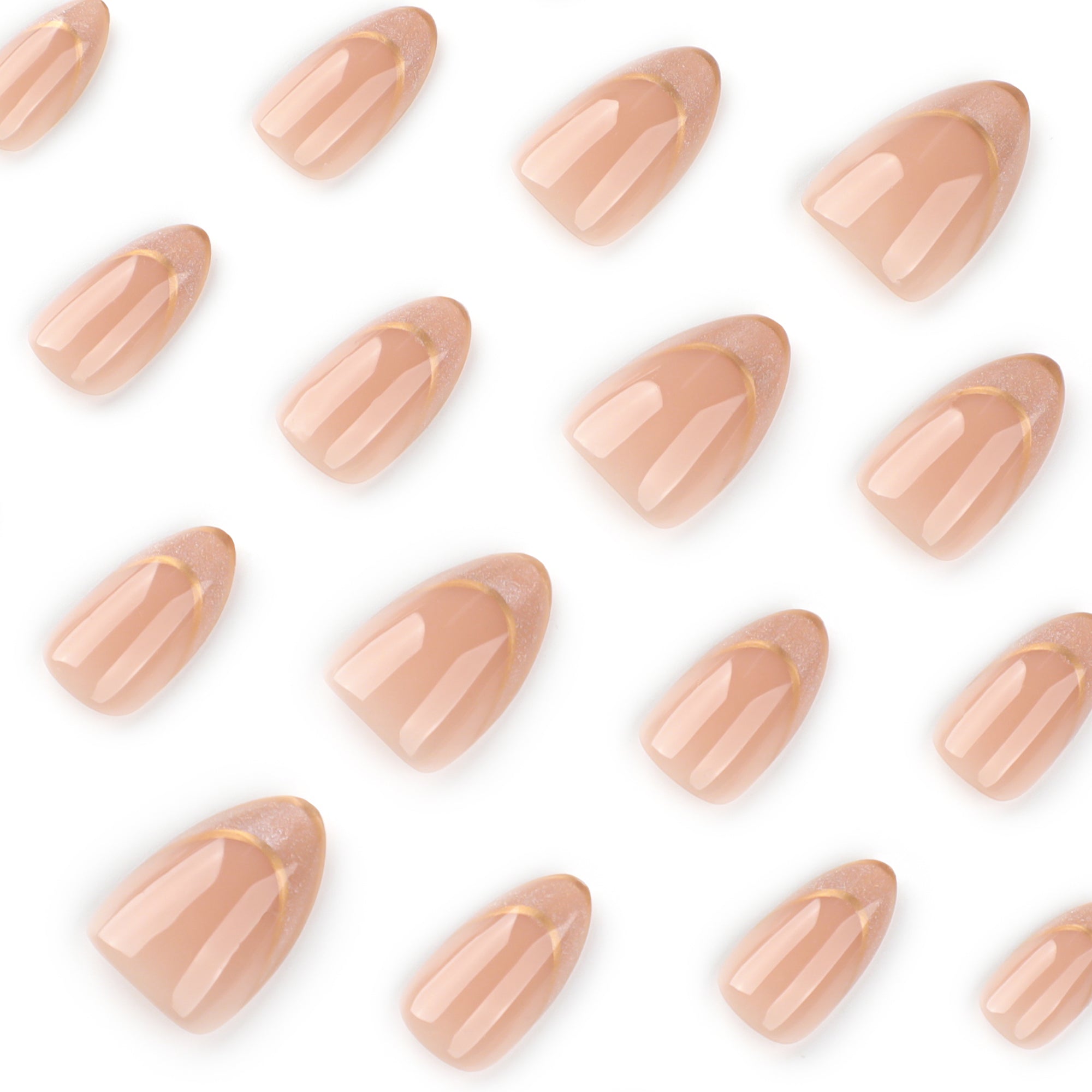 Gold Glitter French Tip with Gold Border in Warm Nude Press-On Nails