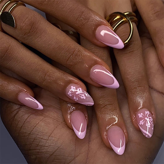 Soft Pink Pearl Floral Nails