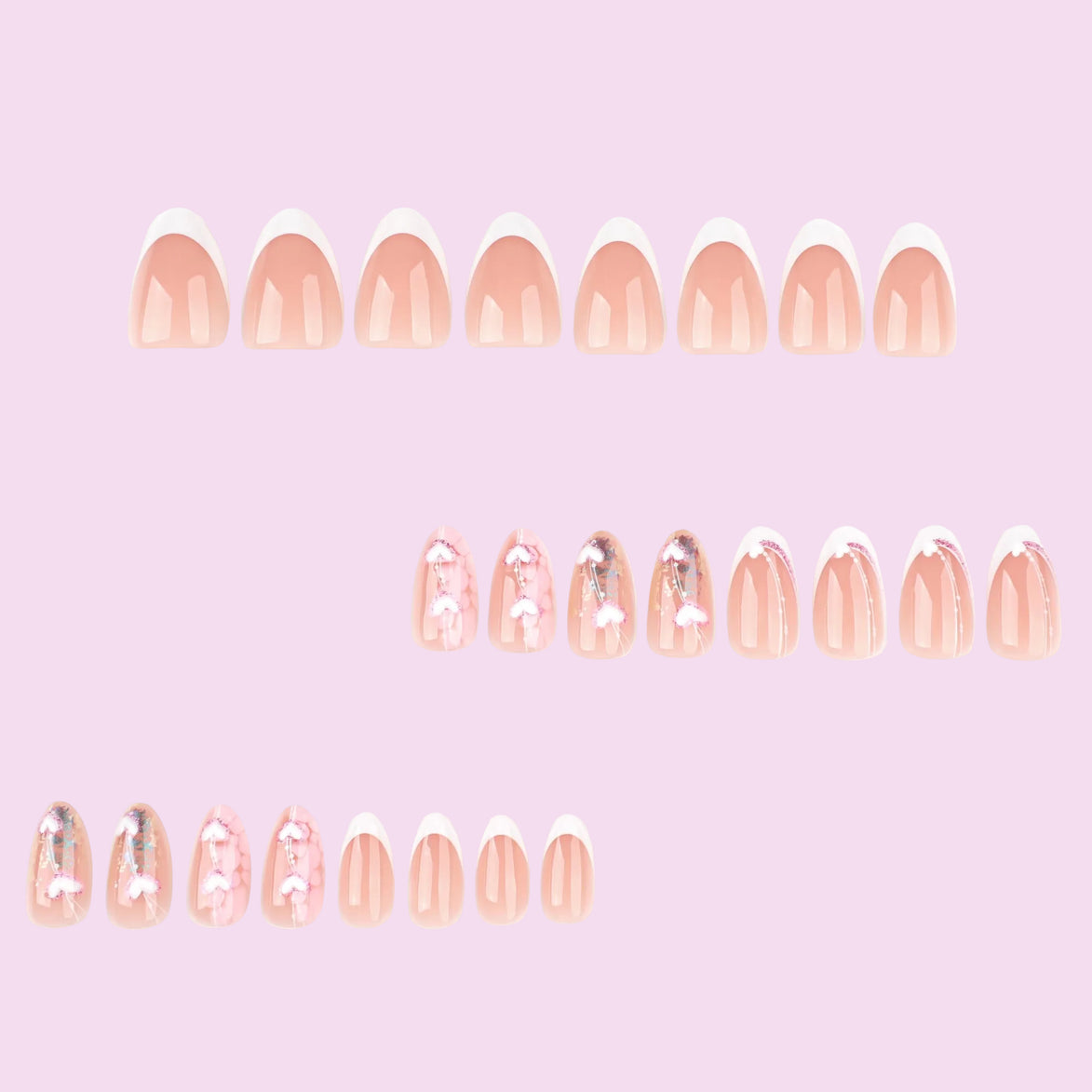 Sheer Pink French & Aurora Heart Accent Nails