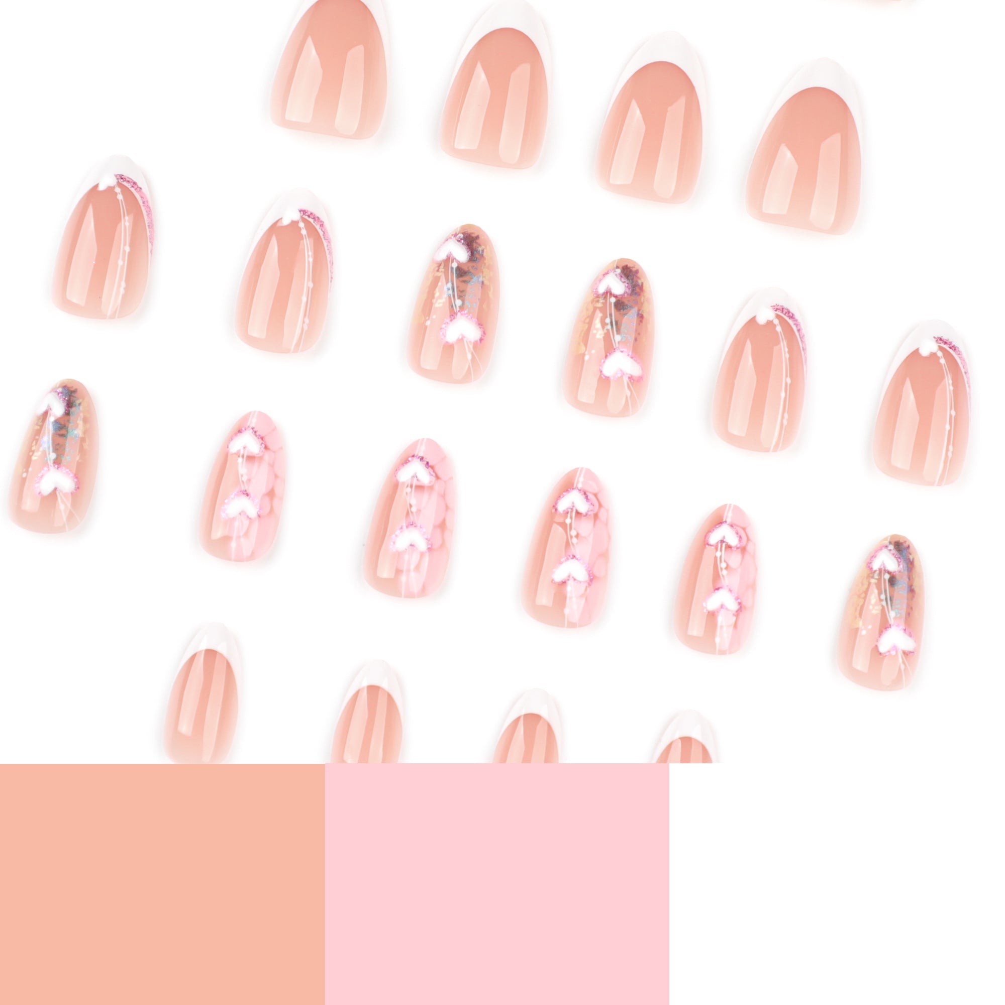 Sheer Pink French & Aurora Heart Accent Nails