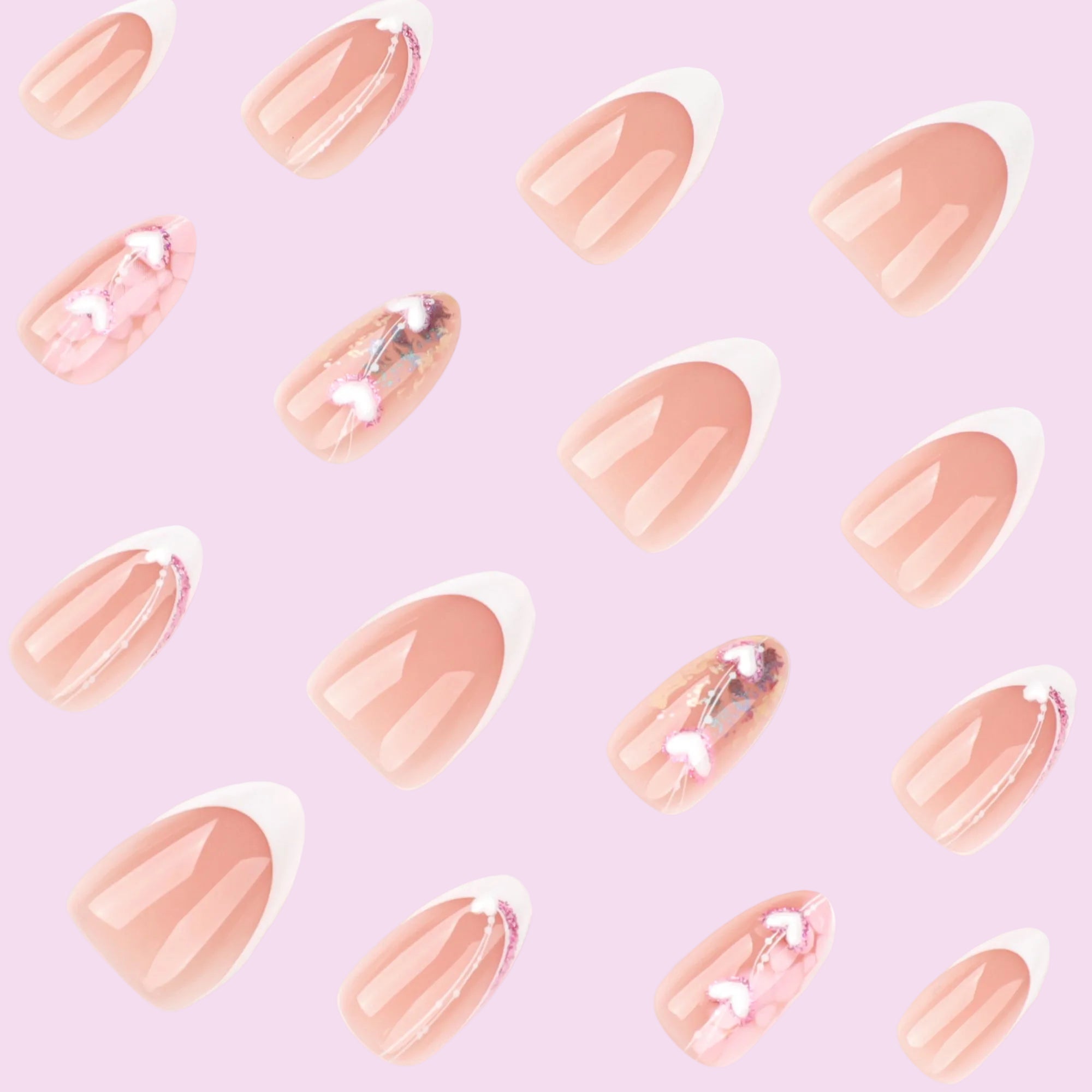 Sheer Pink French & Aurora Heart Accent Nails
