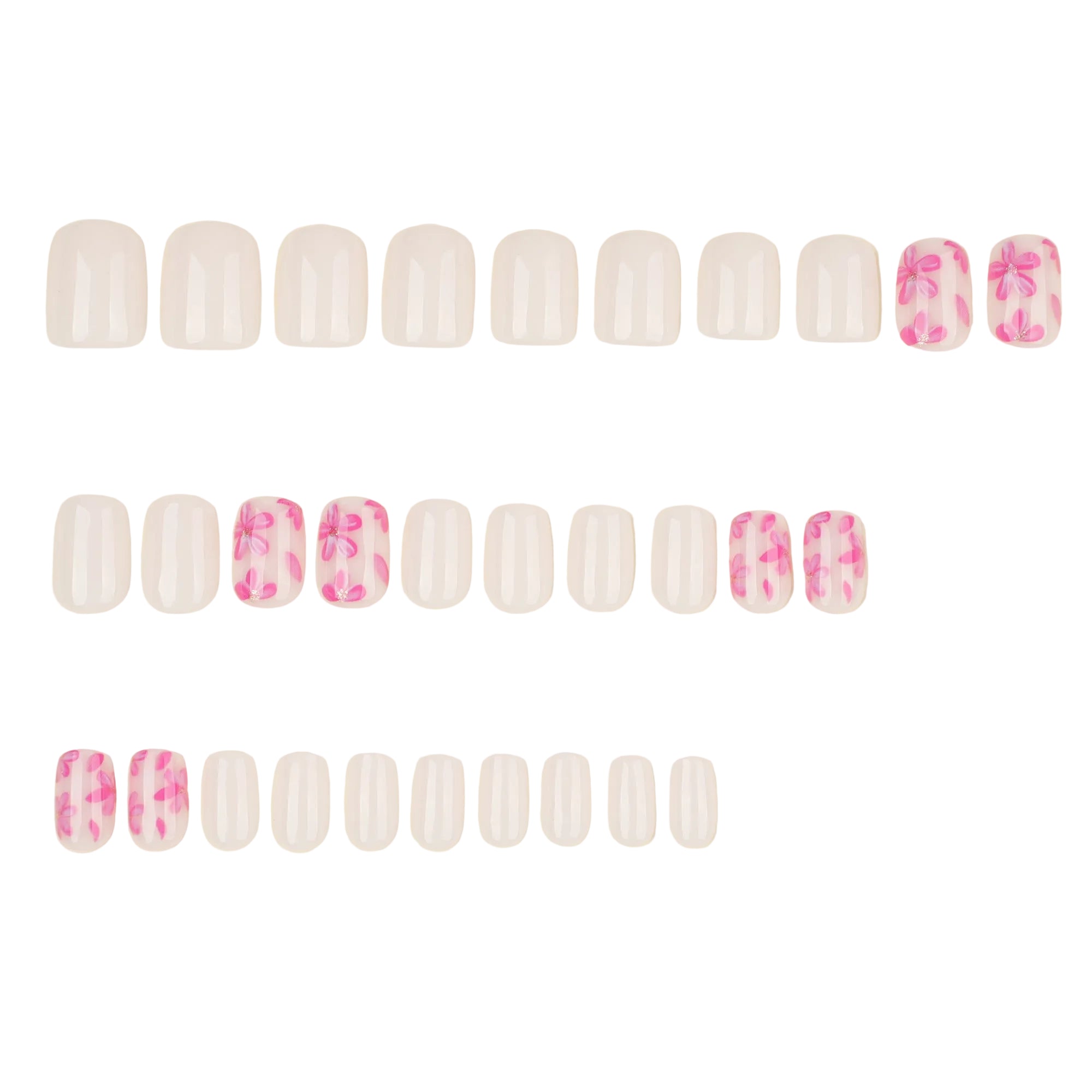 Pink Blossom on Milky White Press-On Nails