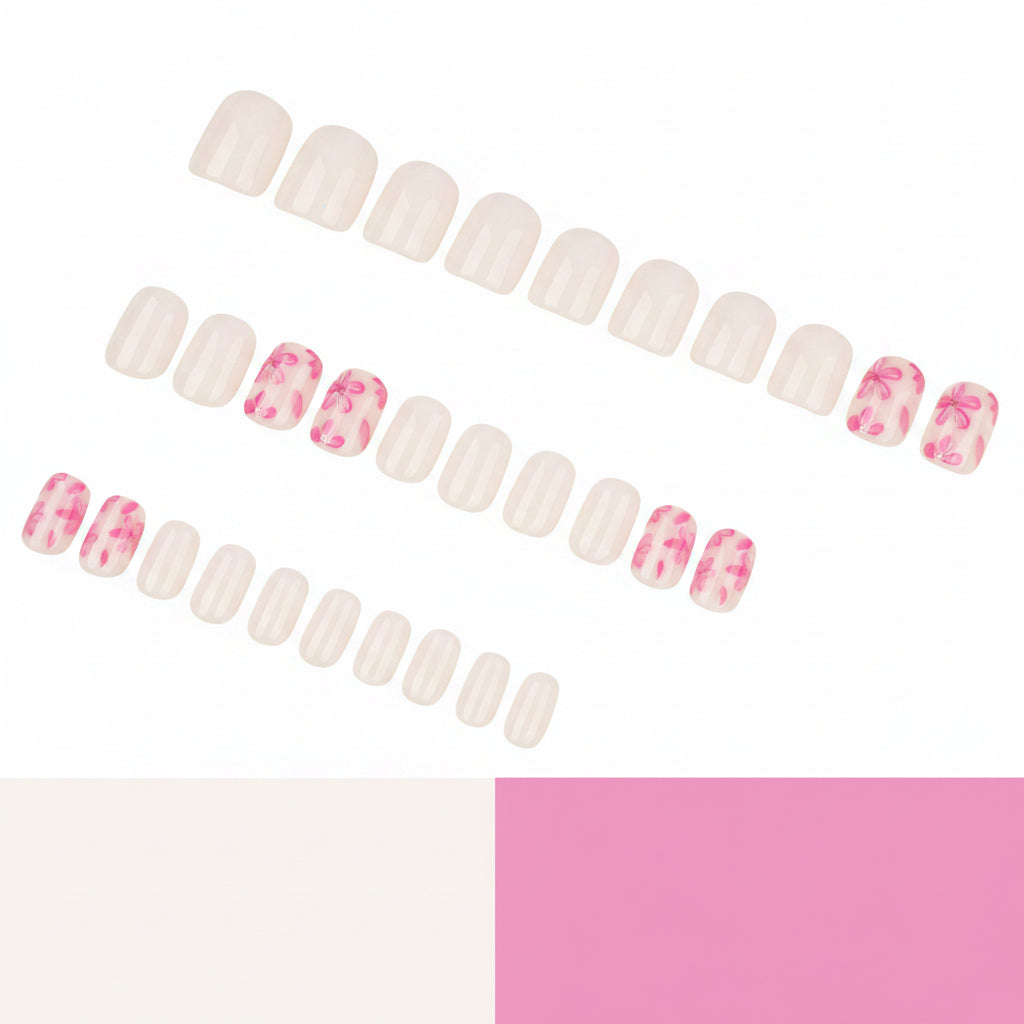 Pink Blossom on Milky White Press-On Nails