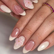White Pink Floral Garden Nails