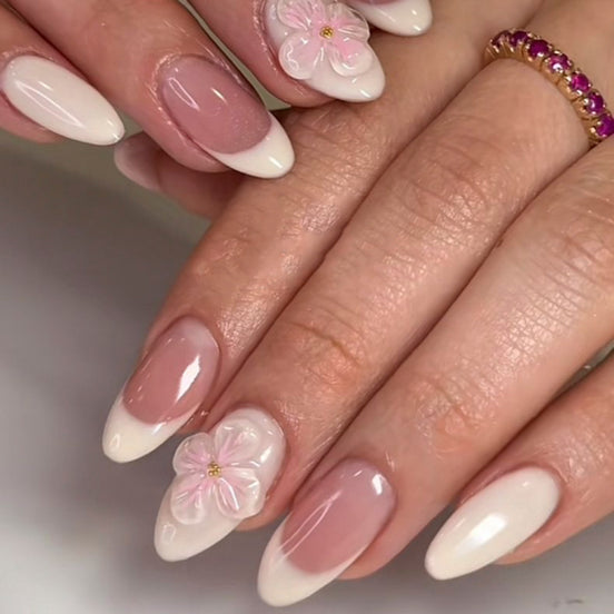 White Pink Floral Garden Nails